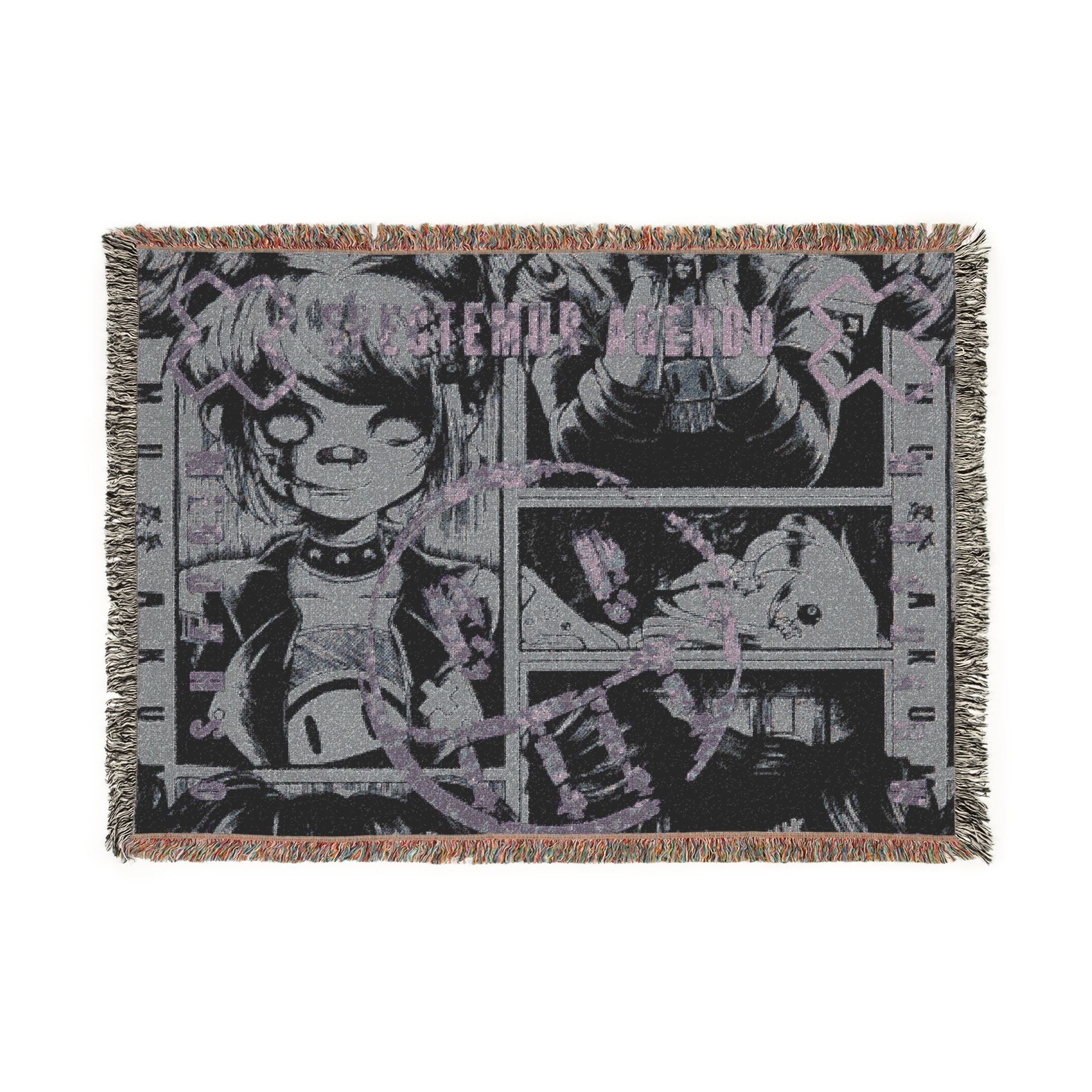 Retro Anime Comic Woven Blanket — Vintage Manga Panel Throw