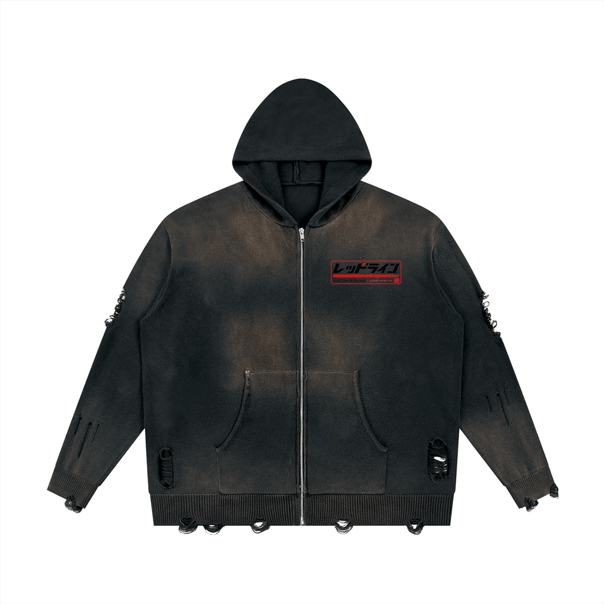 Redline Distressed Full Zip Sweater