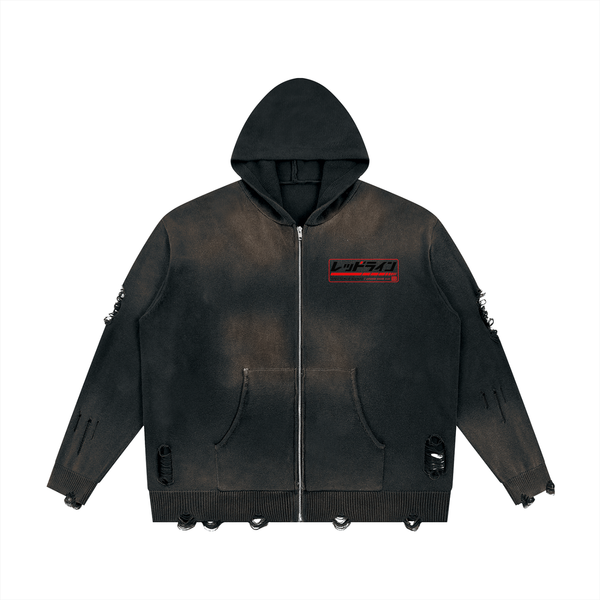 Redline Distressed Full Zip Sweater