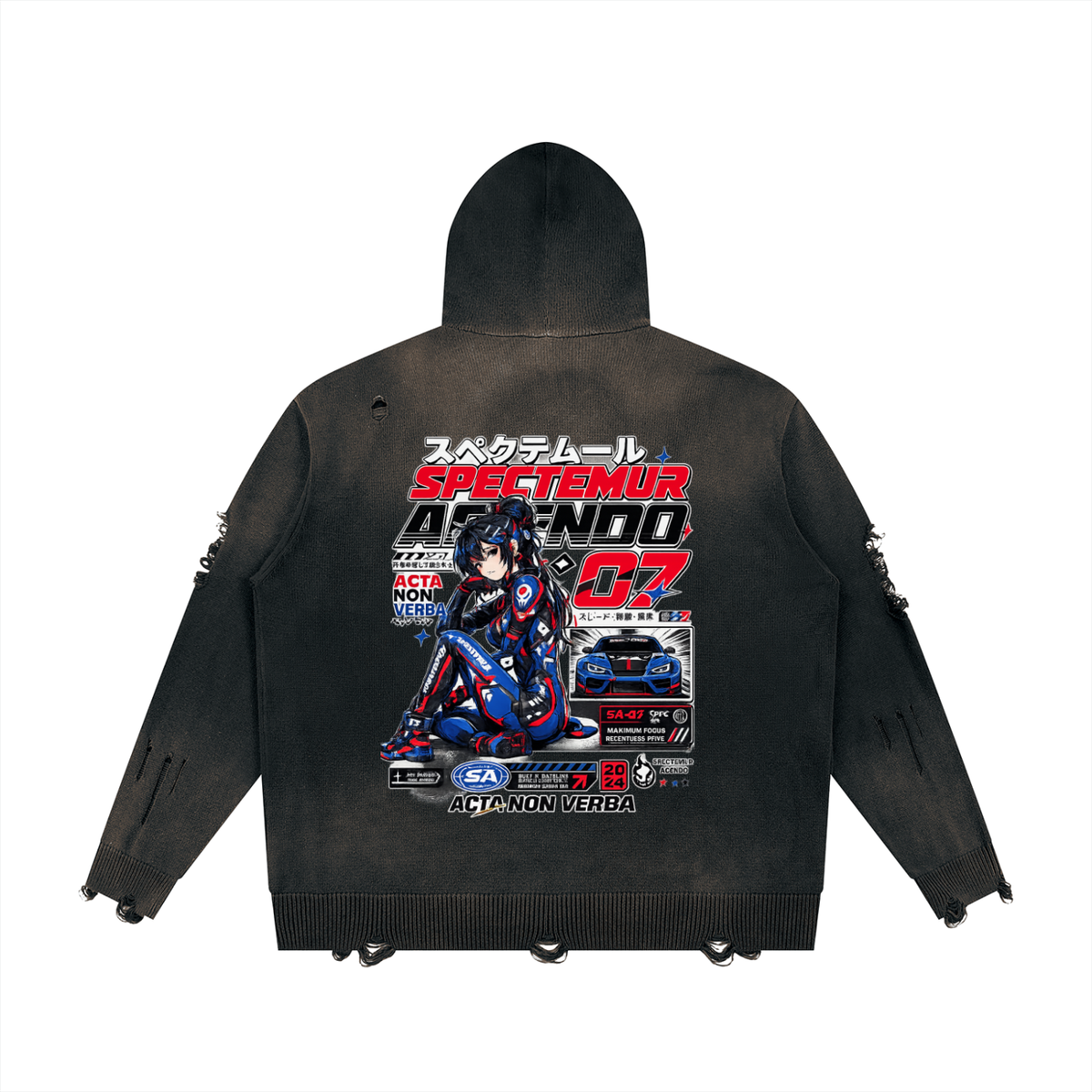 Redline Distressed Full Zip Sweater